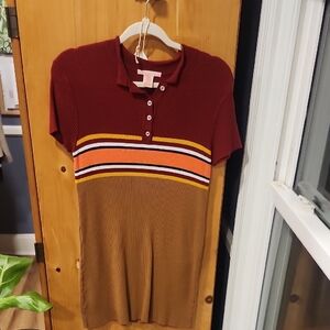 Urban Outfitters Rust Red, Orange & Brown Striped Polo Dress